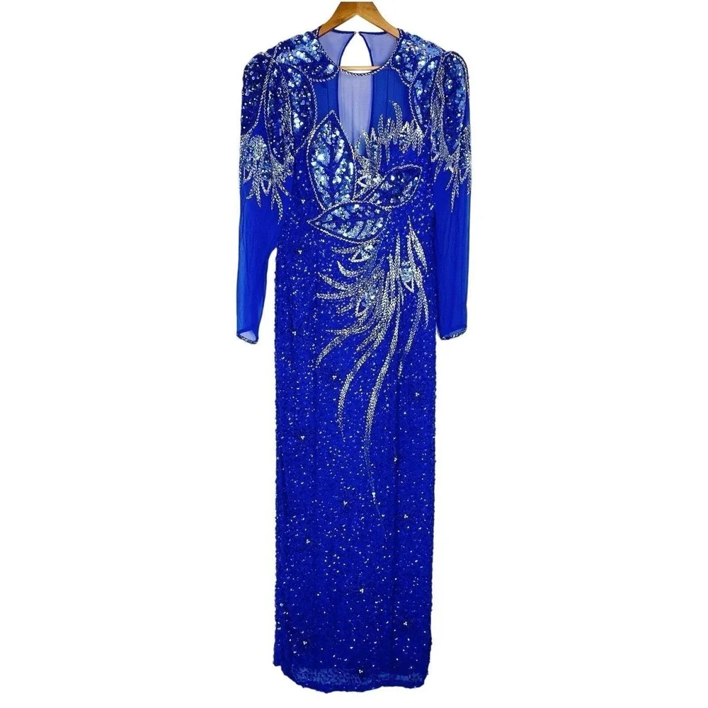 oleg cassini formal dresses 1980s Oleg Cassini Fully Sequin Covered Abstract Design Vintage Dress